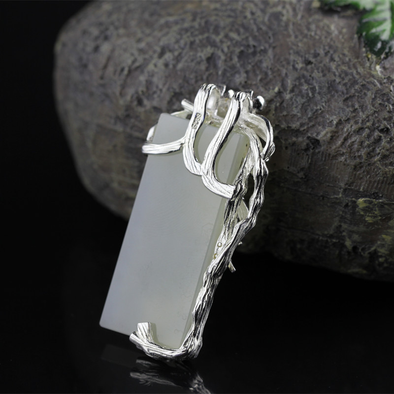 Natural White Jade Silver Peacock Pendant - Image 4