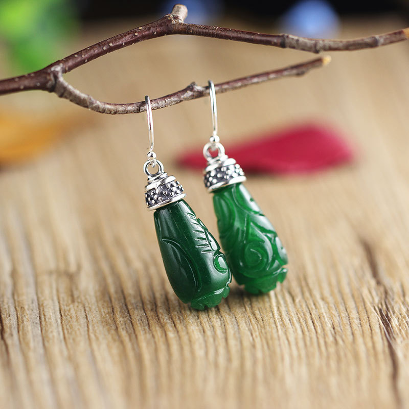 Ethnic Green Jade Earrings - Image 4