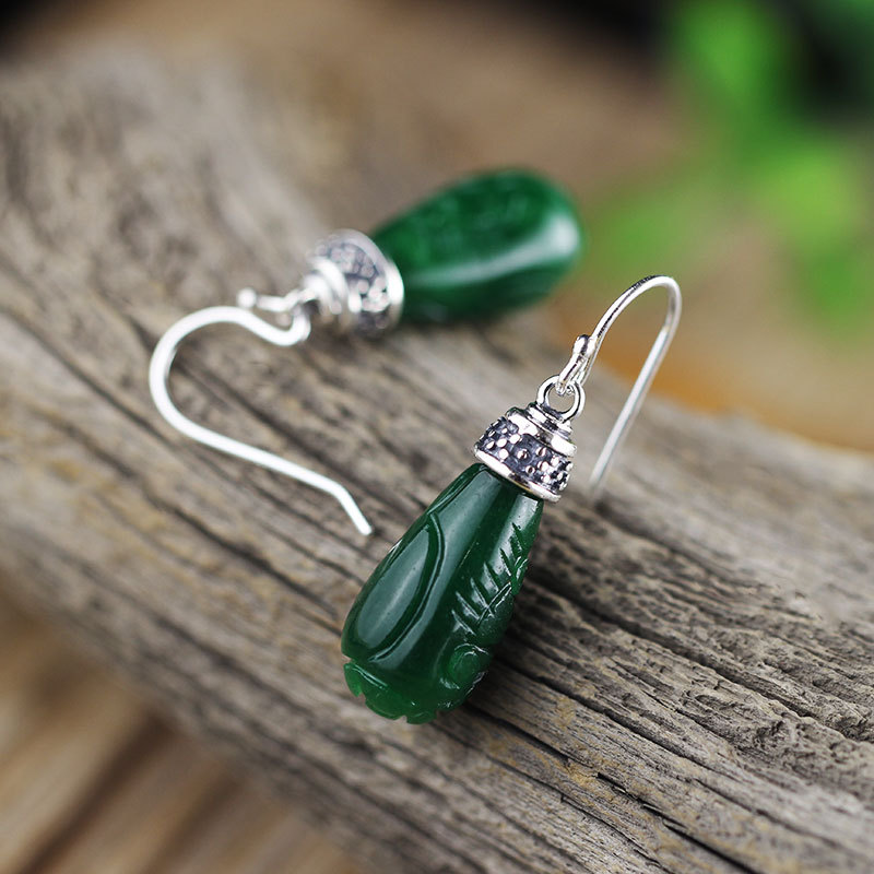 Ethnic Green Jade Earrings - Image 2